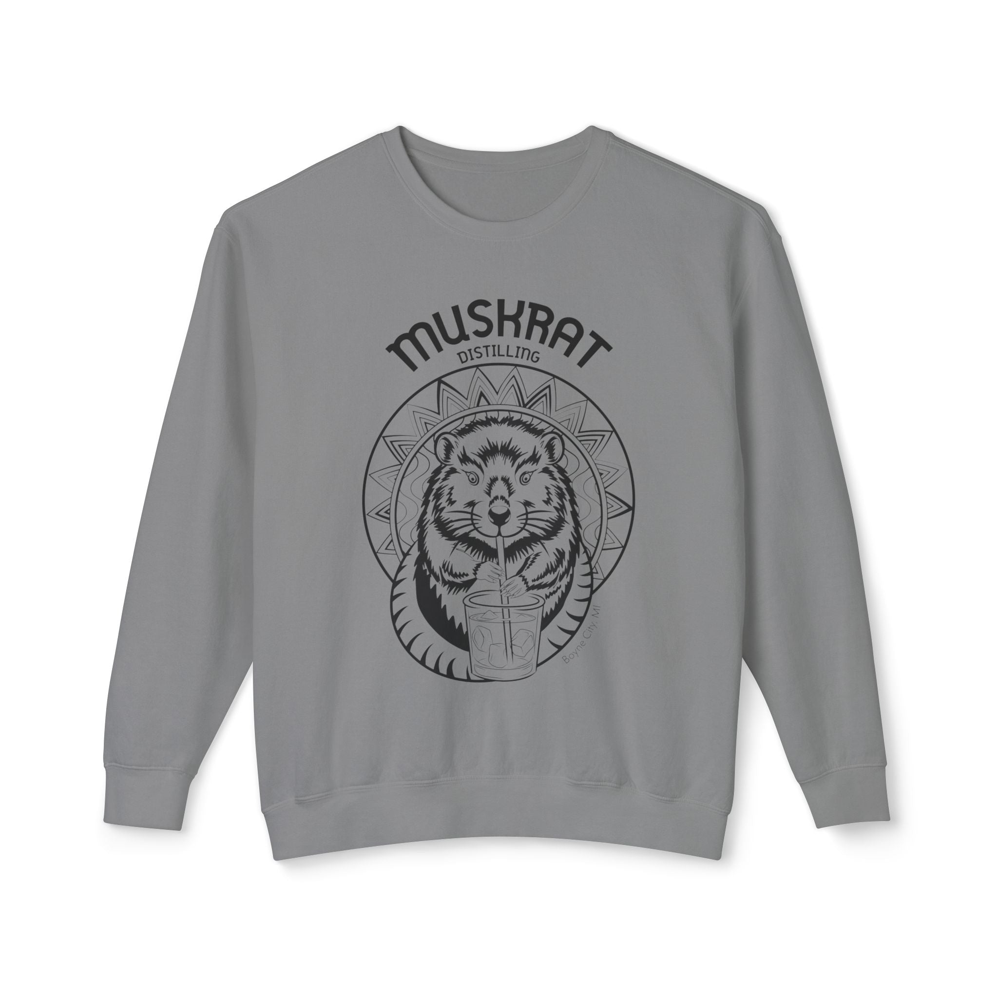Muskrat Distilling Crewneck Sweatshirt — Vintage Muskrat Logo Cozy Pullover