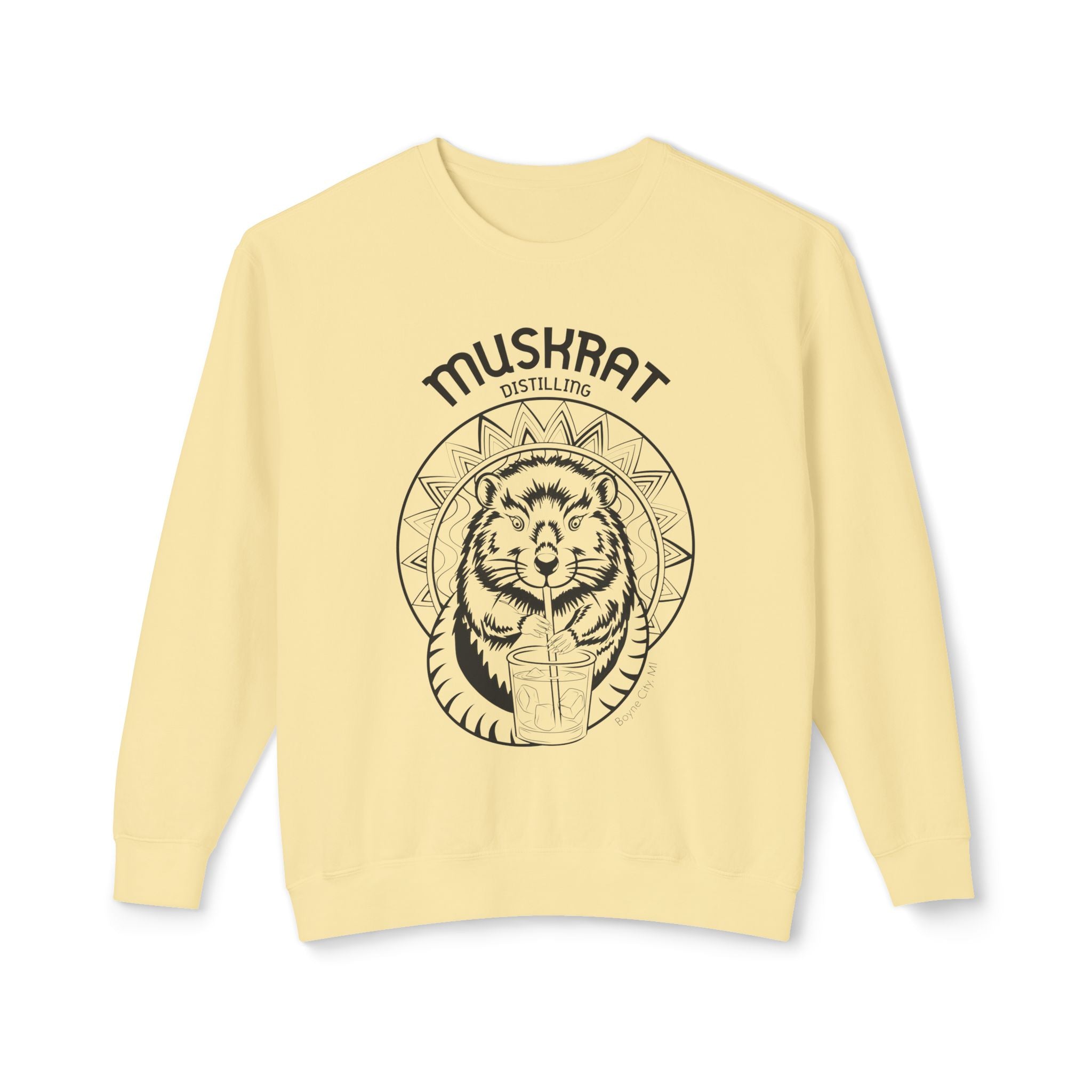 Muskrat Distilling Crewneck Sweatshirt — Vintage Muskrat Logo Cozy Pullover