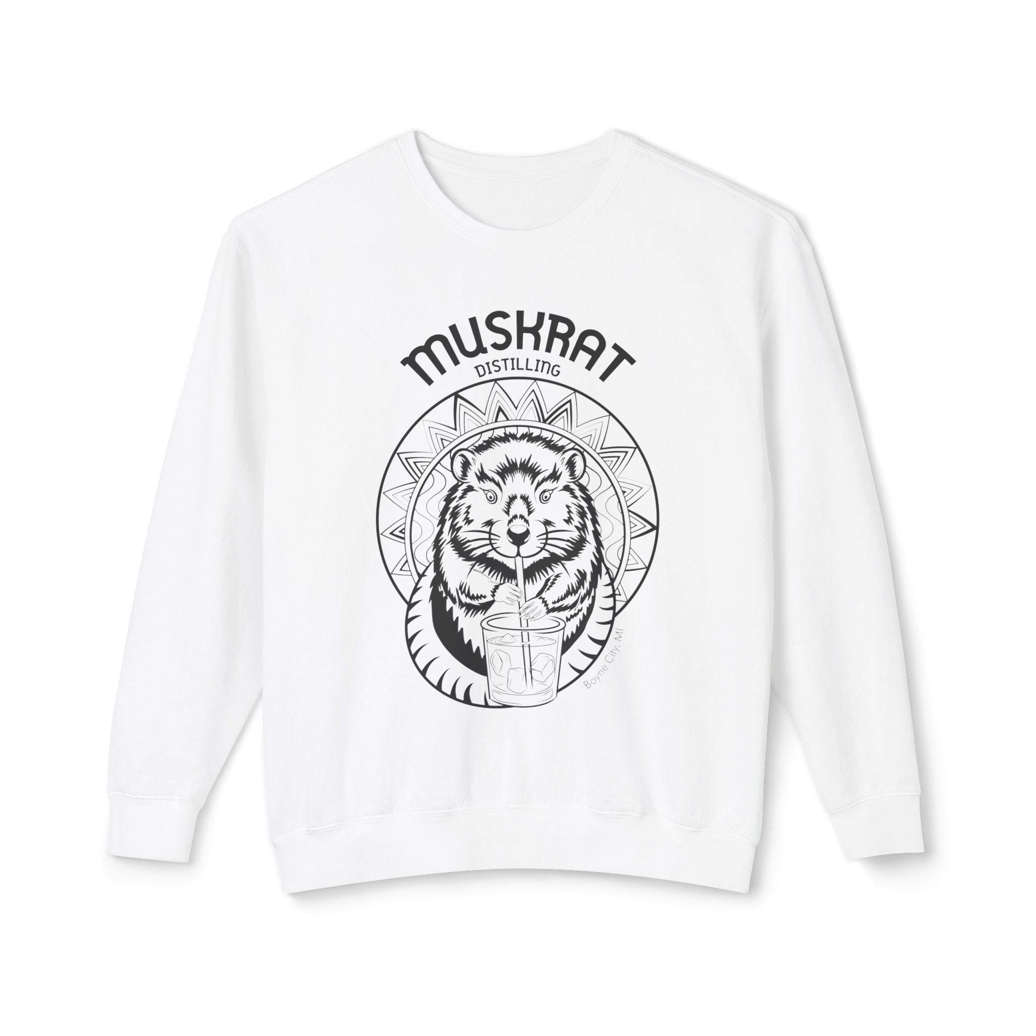 Muskrat Distilling Crewneck Sweatshirt — Vintage Muskrat Logo Cozy Pullover